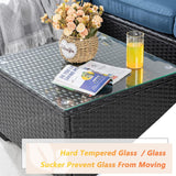 Shintenchi 3 Pcs Patio Furniture Set,Outdoor Sectional Black Wicker Patio Conversation Set,All-Weather Rattan Patio Couch with Washable Cushions and Glass Coffee Table(Navy Blue) Shintenchi