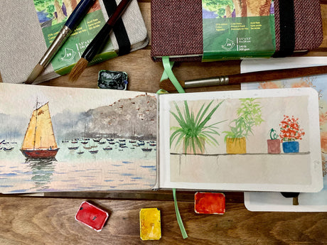 tumuarta Watercolor Journal, 3.5x5.5”, 140 LB, 300 GSM, Cotton Paper, Cold Press, 24 Sheets, 48 Pages, Watercolor Sketchbooks for Use As Travel Notebook Mixed Media Pad On The Go tumuarta