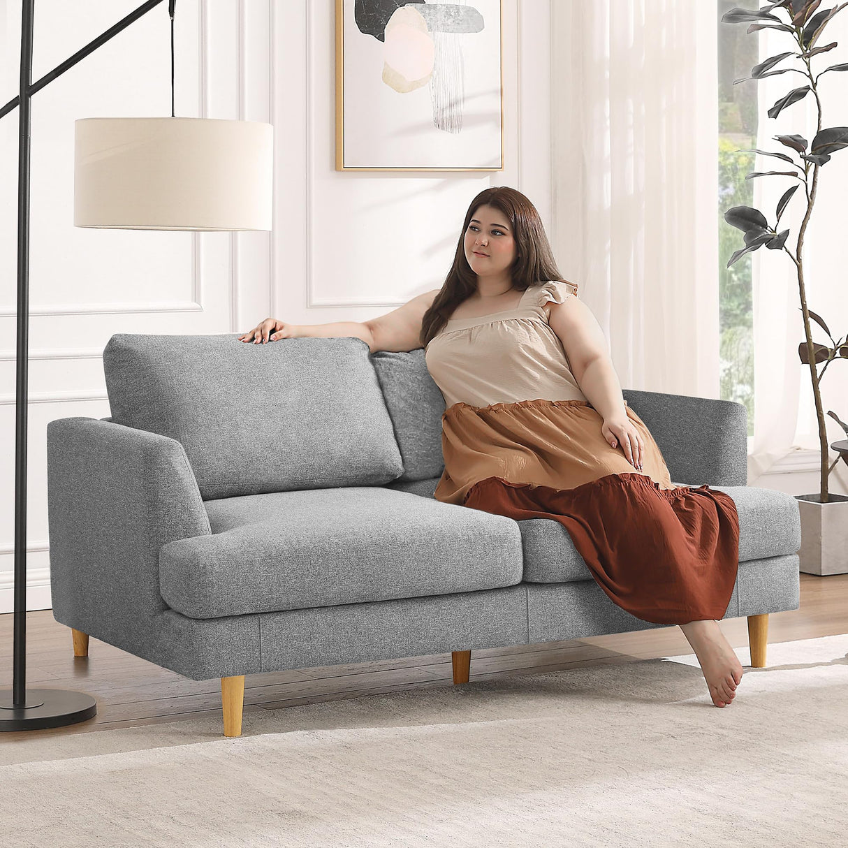 Busaurus Loveseat - Mid Century 56" Upholstered 2-Seater Couch for Living Room, Bedroom, Apartment - Grey Busaurus