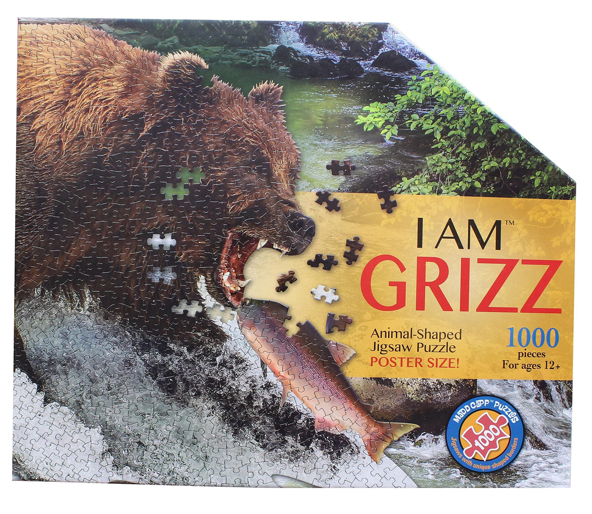 Madd Capp Puzzles - I AM Grizz - 1000 Pieces - Animal Shaped Jigsaw Puzzle, Multi Madd Capp
