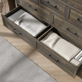 BAZELOR Farmhouse 7 Drawers Dresser for Bedroom, Wood Rustic Wide Chest with Natural Texture, Farmhouse Chest of Drawers for Bedroom, Hallway, Entryway, Dark Brown BAZELOR