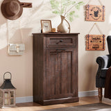 IFGET Tilt Out Trash Can Cabinet, Dog Proof Trash Can Cabinet, Farmhouse Hidden Laundry Hamper Cabinet with Barn Door, 10 Gallon Garbage Can Bin Cabinet with Storage Basket for Kitchen (Brown) IFGET