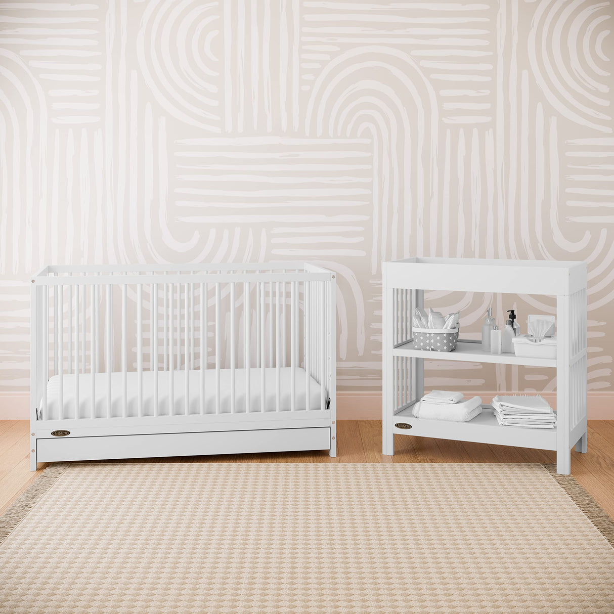 Graco Teddi 5-in-1 Convertible Crib with Drawer (White) – GREENGUARD Gold Certified, Crib with Drawer Combo, Full-Size Nursery Storage Drawer, Converts to Toddler Bed, Daybed and Full-Size Bed Graco