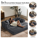 79" Convertible Sofa Bed with Fixed-Shape Frame & Removable Armrests, Modular Corduroy Sleeper Sofa, Folding Mattress Couch for Small Spaces - No Assembly Needed in Dark Gray (Includes 2 Pillows) SAVENICA