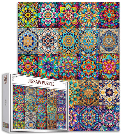 Mandala 1000 Piece Jigsaw Puzzles for Adults Kid Islam Totem Puzzle Game Colorful Persian Flowers Puzzles for Home Wall Decor DIY Art Perfect for Game Nights 27 x 20 Inches Retro Glass Pattern Aihonmin