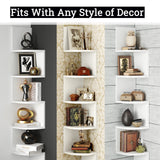 Greenco 5-Tier Floating Corner Shelves, Wall Organizer Storage, Easy-to-Assemble Wall Mount Shelves for Bedrooms, Bathroom, Kitchen, Offices, and Living Rooms(Rustic White Finish) Greenco
