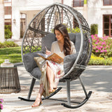 YITAHOME Outdoor Rocking Egg Chair with Cushioned Comfort, Wicker Patio Rocker 250lb Capacity, Anti-Slip, All-Weather Resilient Rattan Design for Indoor & Outdoor Relaxation Spaces, Grey YITAHOME