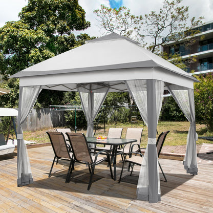 Yaheetech 11x11 Pop Up Gazebo Outdoor Canopy Shelter, Instant Patio Gazebo Sun Shade Canopy Tent with 4 Sandbags, 2 Tiers Roof & Mesh Netting for Lawn, Garden, Backyard & Deck, Gray - WoodArtSupply