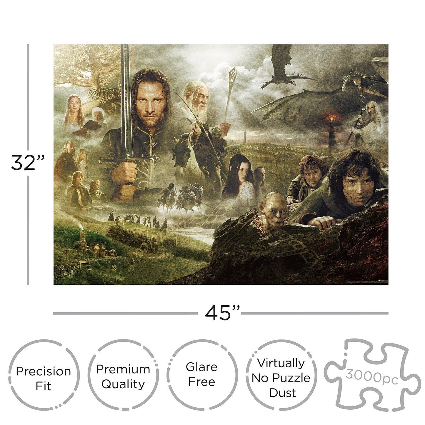 Aquarius Lord of The Rings (3000 Piece Jigsaw Puzzle) - Officially Licensed Lord of The Rings Merchandise & Collectibles - Glare Free - Precision Fit - 32 x 45 Inches