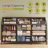 EnHomee 55”W Dresser for Bedroom, Dresser with 13 Large Drawer, Dressers & Chests of Drawers, Dressers with 2 Shelves, Bedroom Dresser, Long Dresser for Closet, Wooden Top Metal Frame Rustic Brown EnHomee