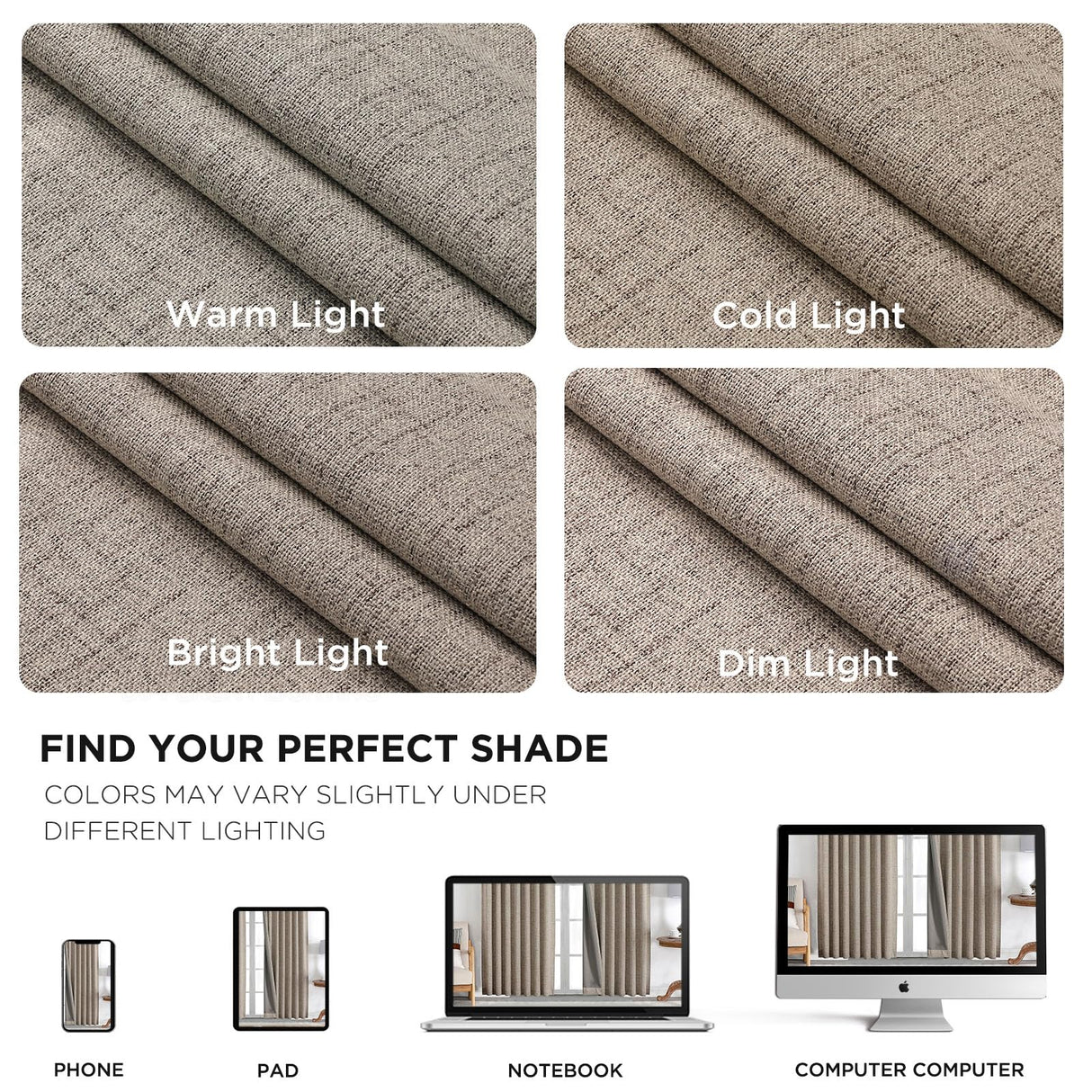 Joydeco Blackout Curtains for Bedroom - Natural Linen Curtains 84 inch Long, Thermal Insulated 100% Blackout 2 Panels Light Blocking Drapes, Rod Pocket & Back Tabs, Darkening Privacy for Living Room Joydeco