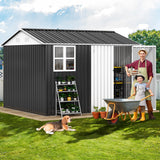 DWVO 10x8ft Large Tool Storage Shed with Window, Lockable Doors, and Sloped Roof, Oversized Steel Outdoor Storage Shed for Garden, Patio, Garage, Backyard, Lawn - Dark Gray DWVO