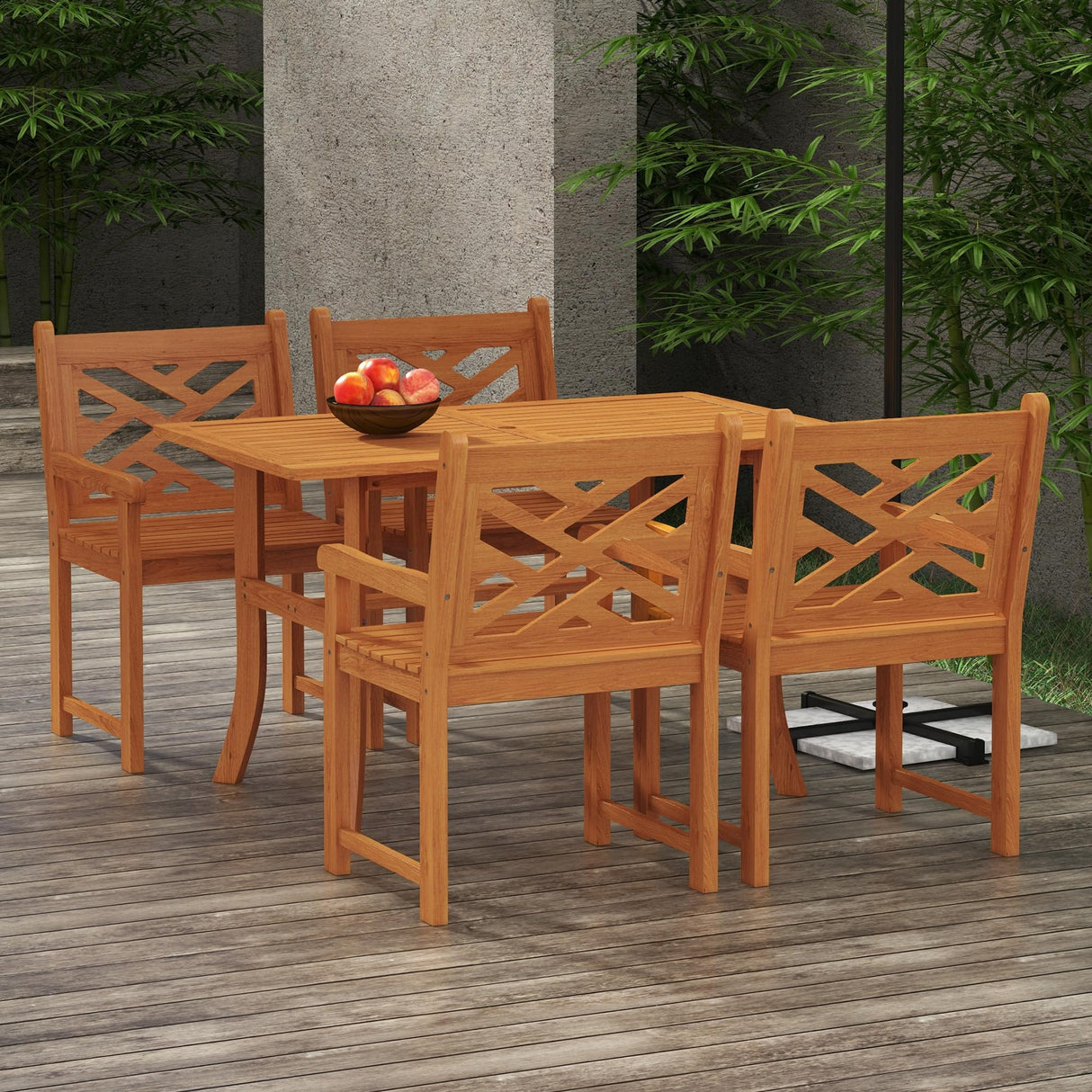 Outsunny Outdoor Patio Dining Set, 4 Seater Wood Dining Table and Chairs for Backyard, Conservatory, Garden, Poolside, Deck, Teak Outsunny