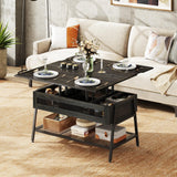 WLIVE Lift Top Coffee Table, 3 in 1 Multi-Function Coffee Table with Storage, Hidden Compartment and Metal Frame, Coffee Table Converts to Dining Table for Living Room Home Office, Charcoal Black WLIVE
