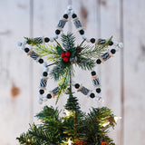 Ornativity Rattan Star Tree Topper – Christmas Farmhouse Decor Wooden Beads Rustic Tree Topper with Holly Mistletoe and Berry Wood Bead Trees Top Xmas Decorations 11.5" Ornativity