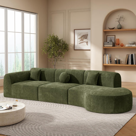 Merax 140" Curved Polyester Sectional Sofa Set, 7 Seat Modern Cloud Couch with Chaise Lounge,3 Pillows, Fully Assembled for Living Room, Green Merax