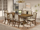 Luxe by East West Furniture LEMA9-AWA-36 9 Pieces Kitchen Table Set Includes a Rectangular Dining Table and 8 Light Beige Polyester Fabric Dining Chairs, Antique Walnut Finish Luxe by East West Furniture