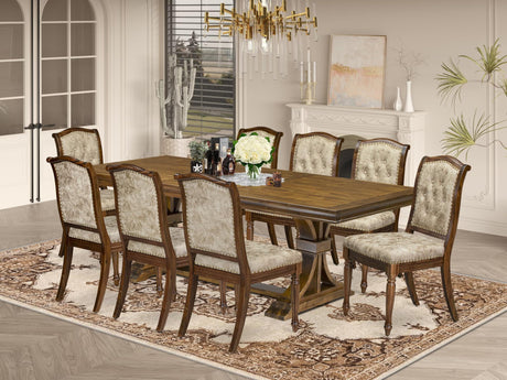Luxe by East West Furniture LEMA9-AWA-36 9 Pieces Kitchen Table Set Includes a Rectangular Dining Table and 8 Light Beige Polyester Fabric Dining Chairs, Antique Walnut Finish Luxe by East West Furniture
