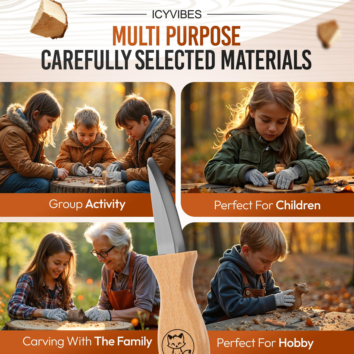 Premium Wood Carving Kit - 9pcs Whittling Knife Set for Beginners Craft Projects Gloves Chisel Pocket Friendly Working Tools Leather Perfect for Gifts and Creative Bowl Sharpener ICYVIBES