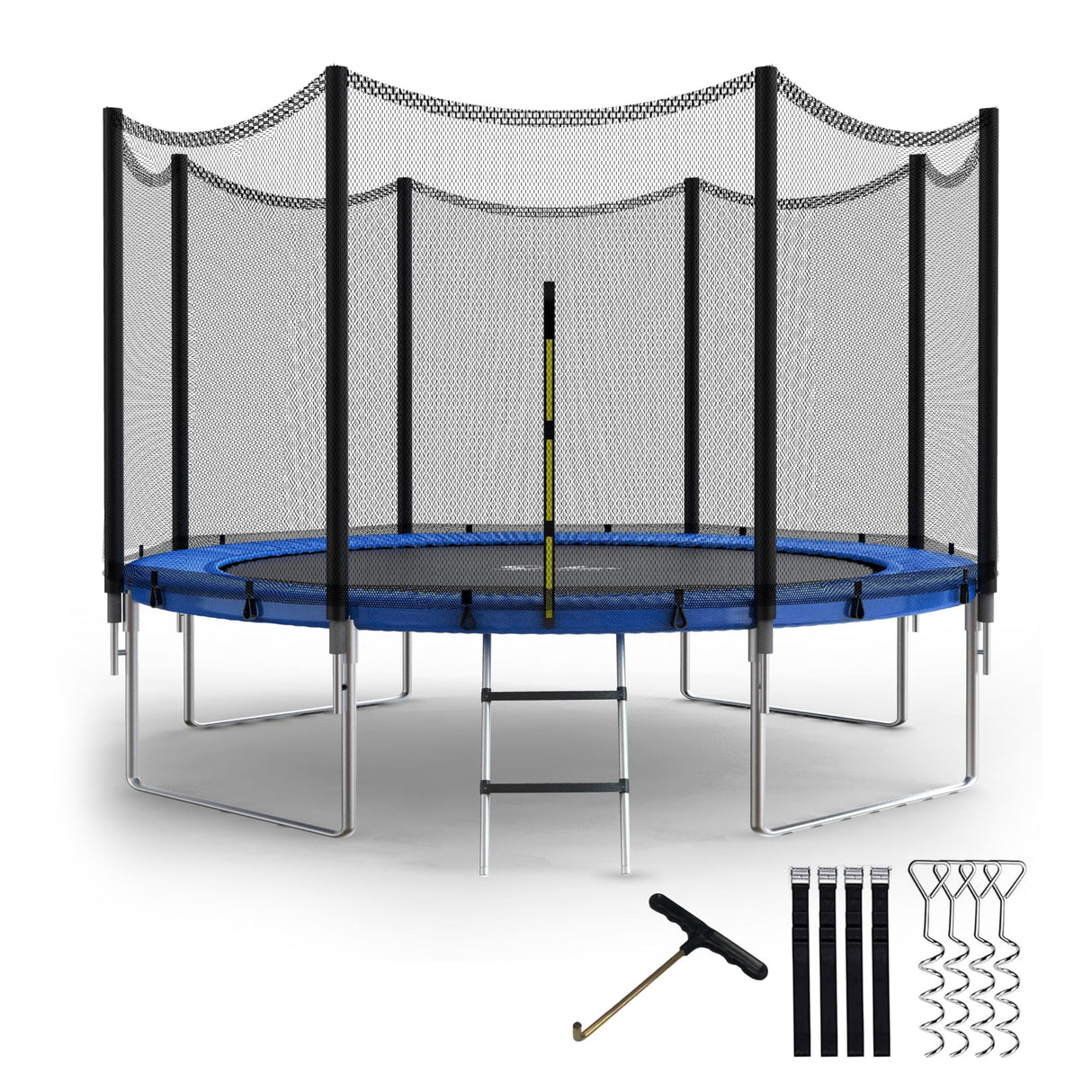 Simple Deluxe Trampoline for Kids with Safety Enclosure Net Wind Stakes 400LBS Weight Capacity 12FT Recreational Trampolines with Ladder Blue Outside Net Simple Deluxe