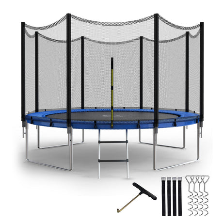 Simple Deluxe Trampoline for Kids with Safety Enclosure Net Wind Stakes 400LBS Weight Capacity 12FT Recreational Trampolines with Ladder Blue Outside Net Simple Deluxe
