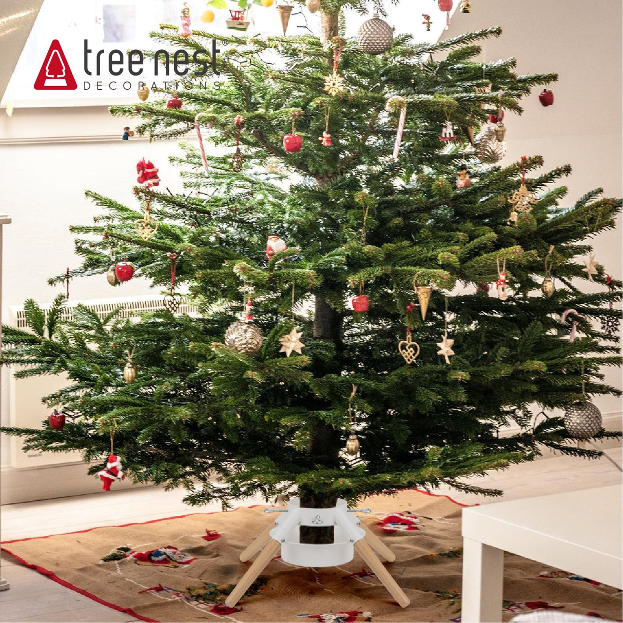White Christmas Tree Stand Metal Xmas Tree Base Holder Stand for 10ft Real Tree Christmas Tree Decorations Fits Up to 4.9" Xmas Tree Trunks Tree Nest