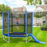 Merax 7FT Trampoline with Slide and Ladder for Kids, Easy Assembly Round Outdoor Recreational Trampoline with Safety Enclosure Net, Blue Merax