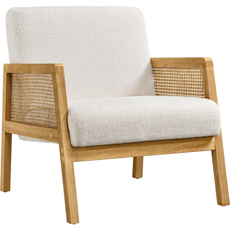 Yaheetech Boucle Fabric Accent Chair, Vintage Rattan Vanity Chair with Wood Armrest and Legs for Living Room Bedroom Makeup Room, Ivory 1 Yaheetech