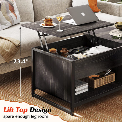 WLIVE Coffee Table for Living Room,Lift Top Coffee Table with Storage,Hidden Compartment and Metal Mesh Door Cabinet,Black,Wood - WoodArtSupply