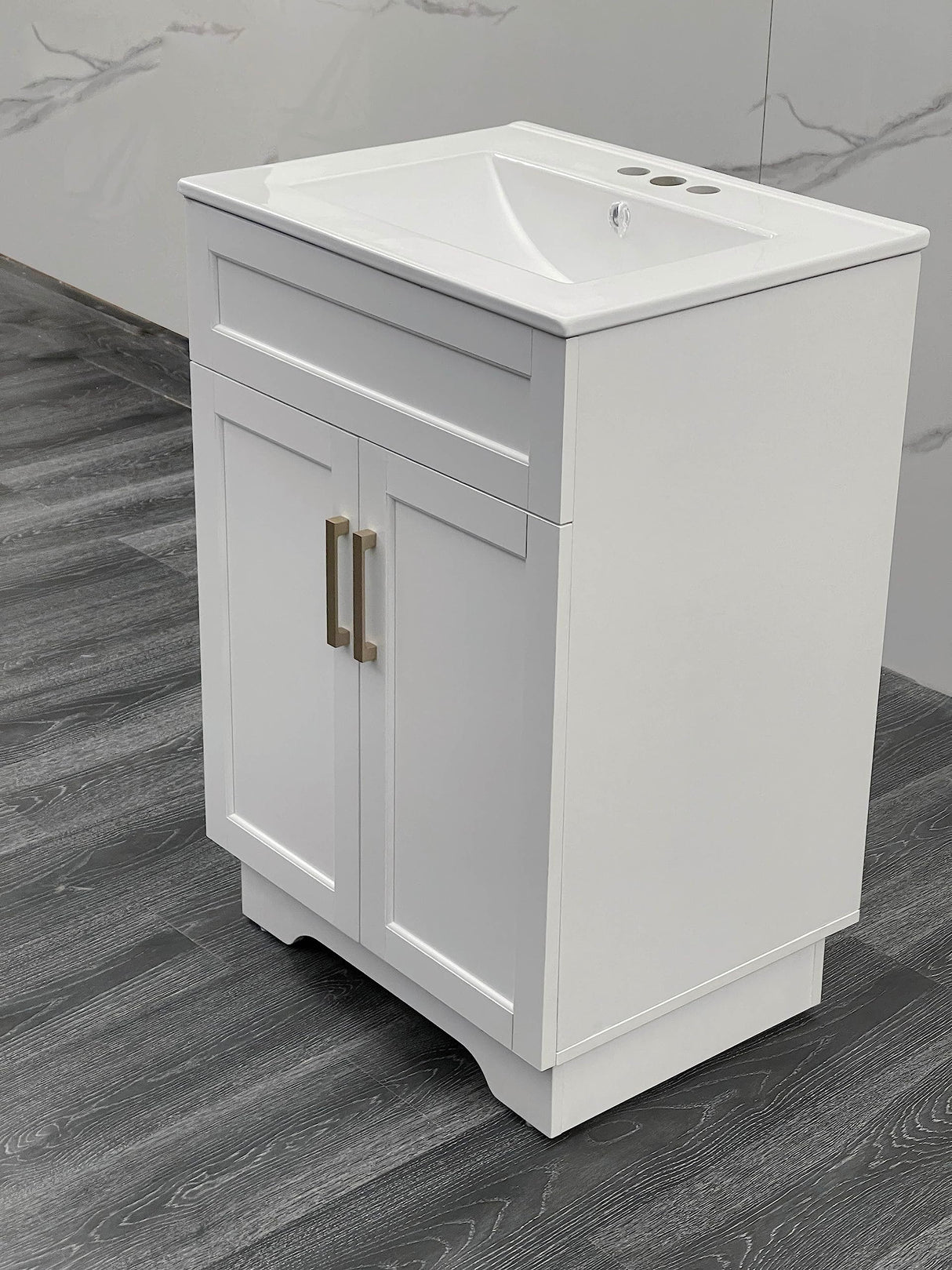 OLD CAPTAIN Bathroom Vanity with Ceramic Sink, Wooden Double Door Bathroom Storage Vanity with 24 Inch, Small Quick Assembly Bathroom Cabinet OLD CAPTAIN