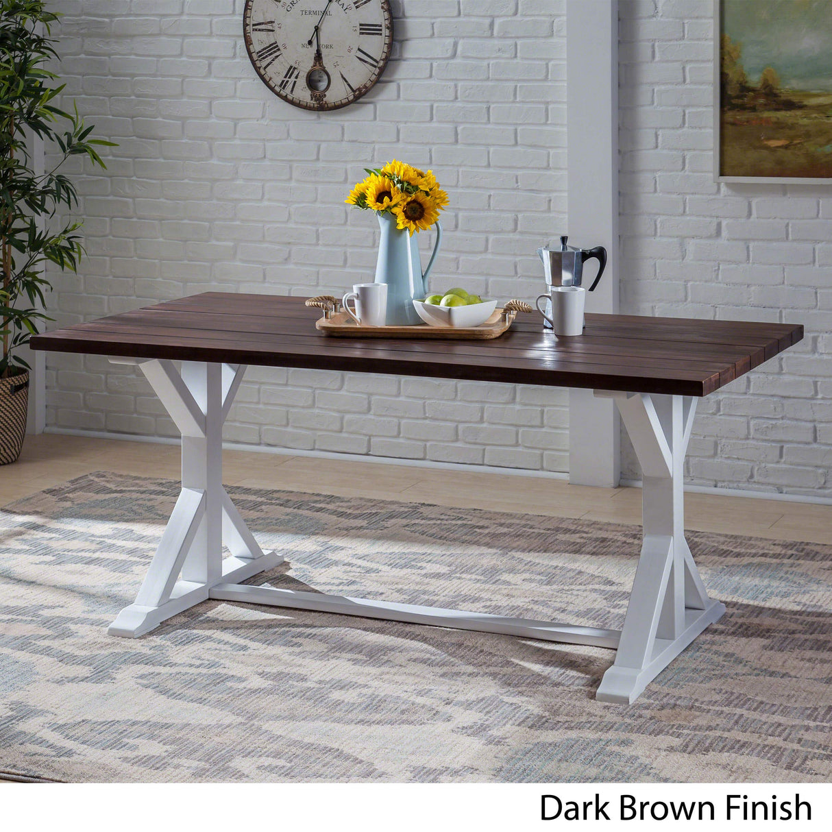 GDFStudio Rustic Farmhouse Acacia Wood Dining Table, Dark Brown and White GDFStudio