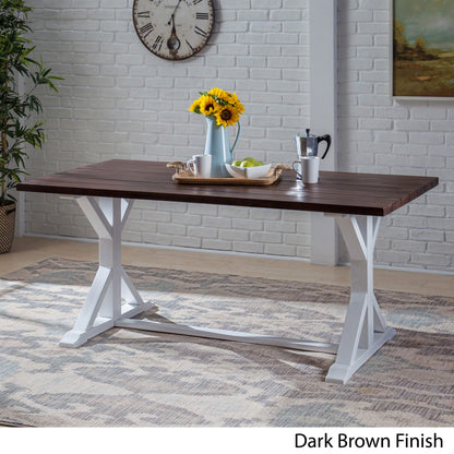 GDFStudio Rustic Farmhouse Acacia Wood Dining Table, Dark Brown and White - WoodArtSupply