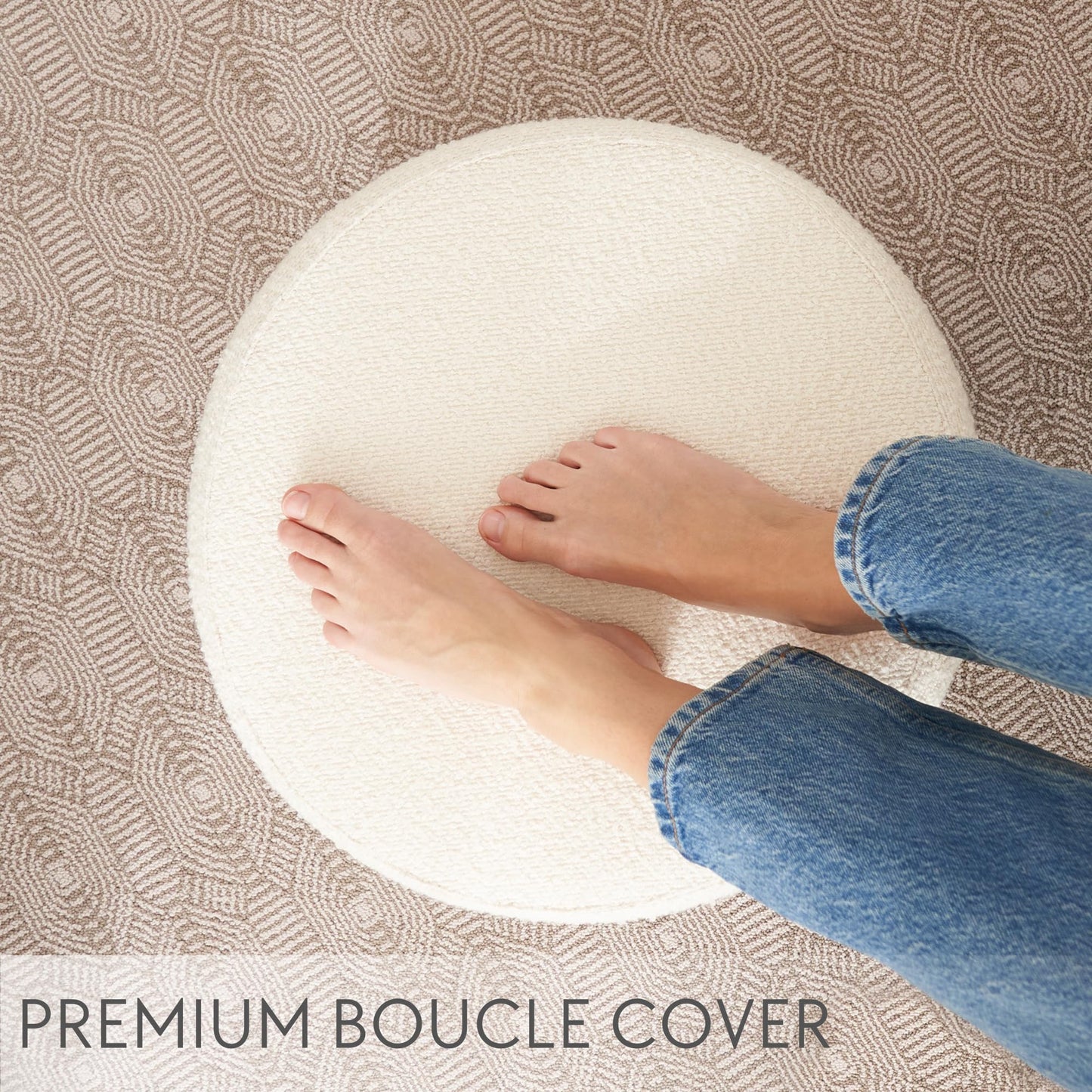 ZICOTO Beautiful Boucle Pouf Ottoman and Foot Rest - Elevate Your Living Room Decor with Lightweight Comfort and Charm - A Round Modern Foam Filled Foot Stool Perfect to Rest Your Feet