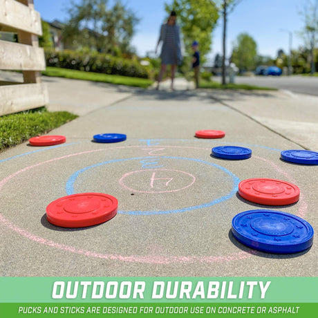 GoSports Driveway Shuffleboard Game Set - Includes 2 Shuffleboard Cue Sticks, 8 Pucks, 2 Pieces of Chalk GoSports