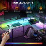 HOMCOM L Shaped Desk with LED Lights and Power Outlets, 59" Gaming Desk with Monitor Stand and Storage Shelves, Corner Computer Desk for Home Office, Small Space, Distressed Gray HOMCOM