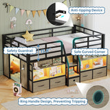 BYSAUD Twin Loft Bed, Low Loft Bed Twin with 5 Drawers, 6 Storage Bookcase & Under-Bed Play Space, Loft Beds for Kids with LED Lights & Charging Station, 15.8" H Safety Guardrails, Oak Gray BYSAUD