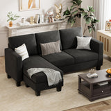 VICTONE Sectional Sofa Couch, 3 seat L-Shaped Small Sofa with Movable Ottoman Couch for Small Apartments, Living Rooms and Offices (Linen Fabric, Deep Grey) VICTONE