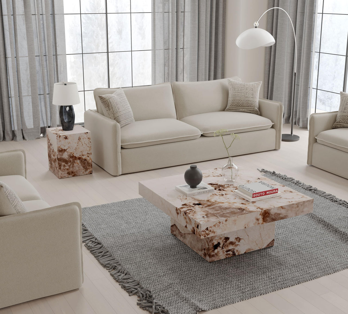Acme Fultan Contemporary ECC/Wood Square Coffee Table in Beige Engineered Stone Acme