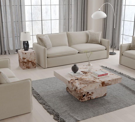 Acme Fultan Contemporary ECC/Wood Square Coffee Table in Beige Engineered Stone Acme