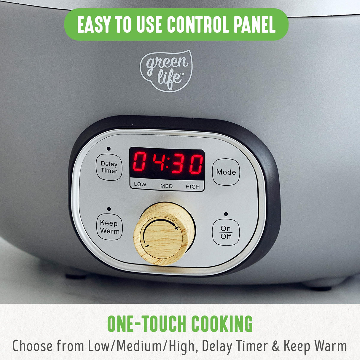 GreenLife 6 Quart Ceramic Slow Cooker, PFAS-Free Programmable Removable Healthy Nonstick Pot for Family Meals, Sear on Stovetop Keep Warm, Digital Timer, Dishwasher Safe Glass Lid & Crock, Quartz Grey GreenLife