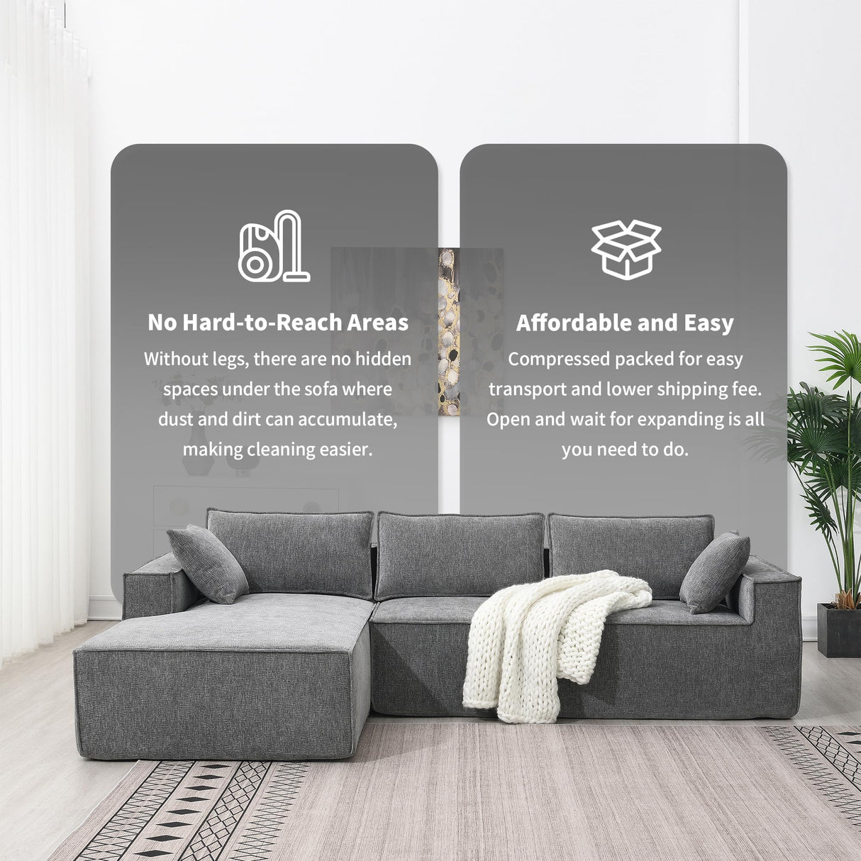 Modern Free Combination Sectional Sofa, Modular 4-Seat Couch Set, Floor Sleeper Bed, Wrinkle-Resistant, Gray Merax