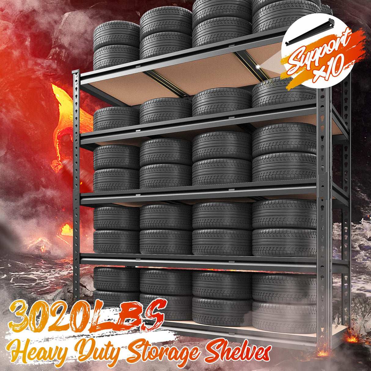 REIBII 48" W Garage Shelving 3020LBS Storage Shelves 5 Tier Heavy Duty Shelving Adjustable Garage Shelves for Basement, Warehouse, Commercial, Easy Assemble, 48" W x 72" H x 24" D REIBII