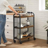 VASAGLE 3-Tier Narrow Storage Cart, Rolling Cart with Wheels, Steel Frame, Slim Storage Cart for Kitchen, Dining Room, Laundry Room, Adjustable Feet Included, Industrial Style, Rustic Brown and Black VASAGLE
