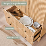 IFGET 71" Tall Arched Pantry Cabinet, Fluted Kitchen Storage Cabinet with Adjustable Shelves and 2 Large Drawers, Freestanding Morden Versatile Cupboard for Living Room, Bathroom, Natrual IFGET