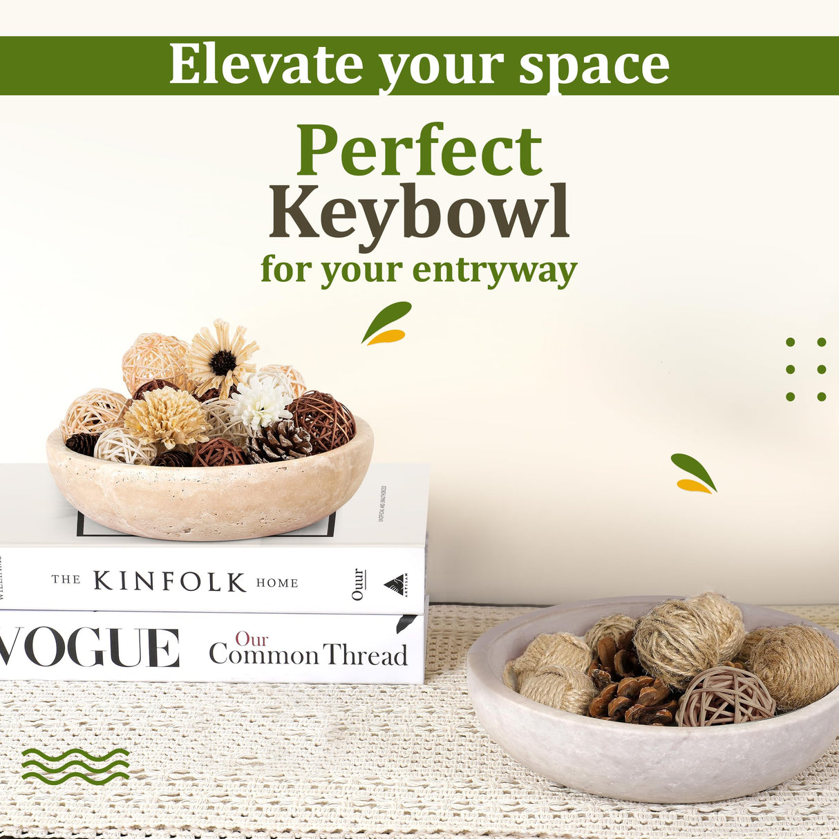 FNTSTICGOODS Travertine Decorative Bowl - 7.8” Diameter & 2” Height - Key Bowl for Entryway Table - Travertine Bowl for Fruit - Organic Modern Centerpiece Bowl - Beige/Natural FNTSTICGOODS