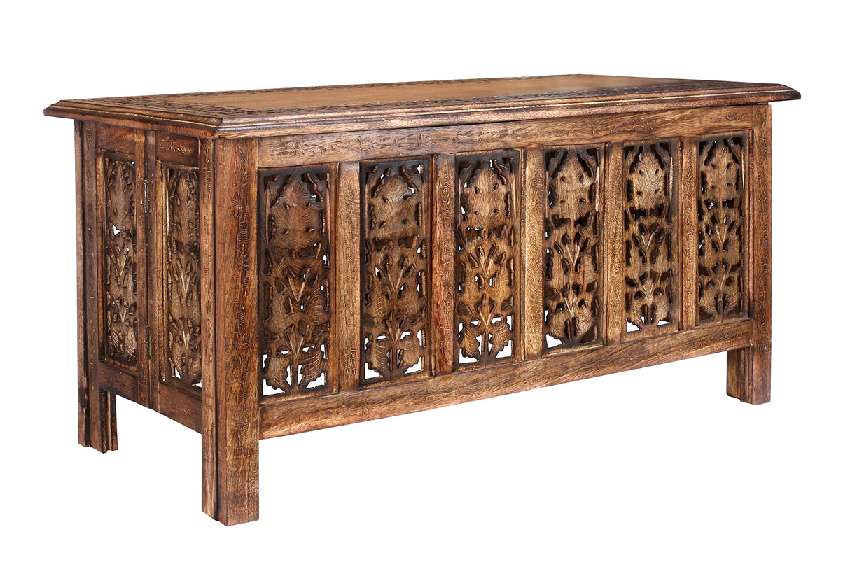 Coffee Table 36x18 Inch – Hand-Carved Solid Wood Center Table, Vintage Burnt Finish Modern Coffee Table for Living Room, Entryway Table for Magazines, Books & Plants The Wooden Town