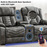 Power Recliner Sofa Set 5-Seater with Zero Gravity,Bass Speaker,Wireless Charger,USB/Type-C Ports,LED Lights,Cup Holders,Faux Leather Electric Reclining Loveseat Couch Recliner Sets,2 Piece,Gray Comfort Stretch