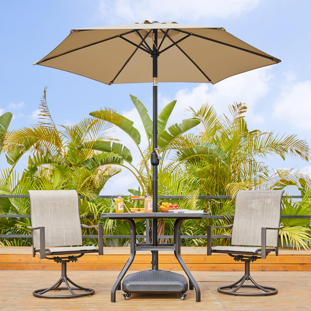 Yaheetech Outdoor Patio Umbrella, 7.5ft Table Market Umbrella with Push Button Tilt and Crank & Sturdy Ribs UV Protection for Garden, Deck, Backyard, Pool, Tan Yaheetech