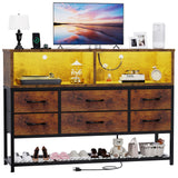eiskah Dresser for Bedroom, 6 Drawers Led Dresser TV Stand with Power Outlets and LED Lights, Long Fabric Dressers Wide Chest of Drawers with Large Organizer Shoe Rack for Living Room, Entryway eiskah