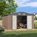 Patiowell 10 x 10 FT Outdoor Storage Shed,Metal Yard Shed with Design of Lockable Doors, Utility and Tool Storage for Garden, Patio, Backyard, Outside use,Brown Patiowell